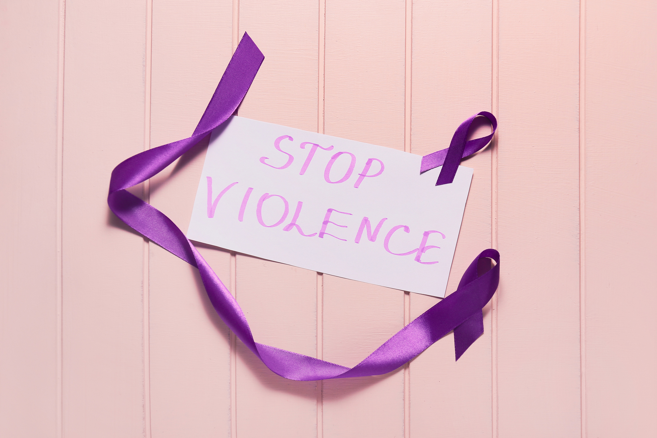 Violet Ribbon and Paper with STOP VIOLENCE